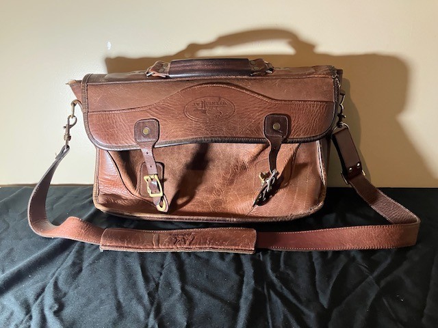 Vintage J.W. Hulme Co Brown Leather Briefcase Messenger Bag Made USA 18″