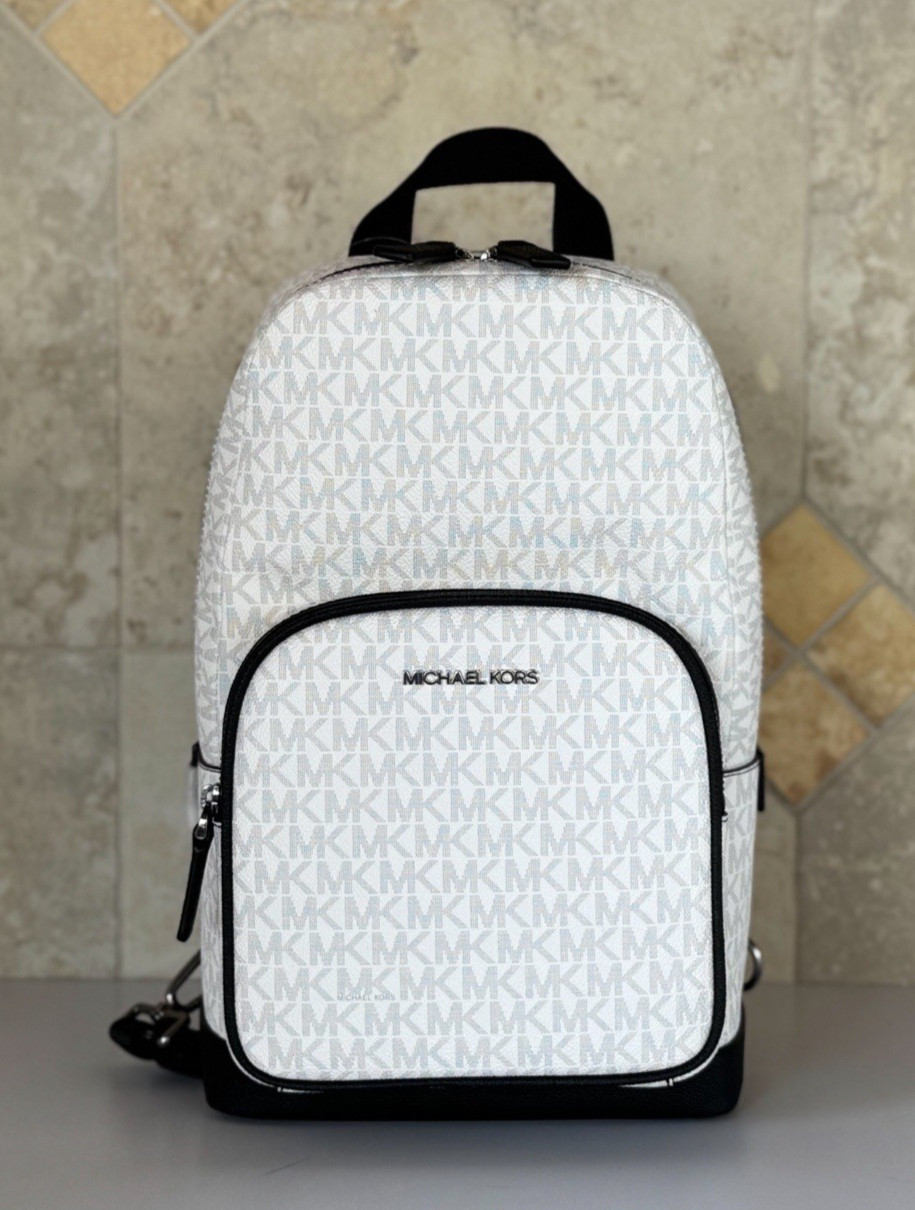 Michael Kors Cooper Commuter Sling Pack Backpack MK Bright White/Black
