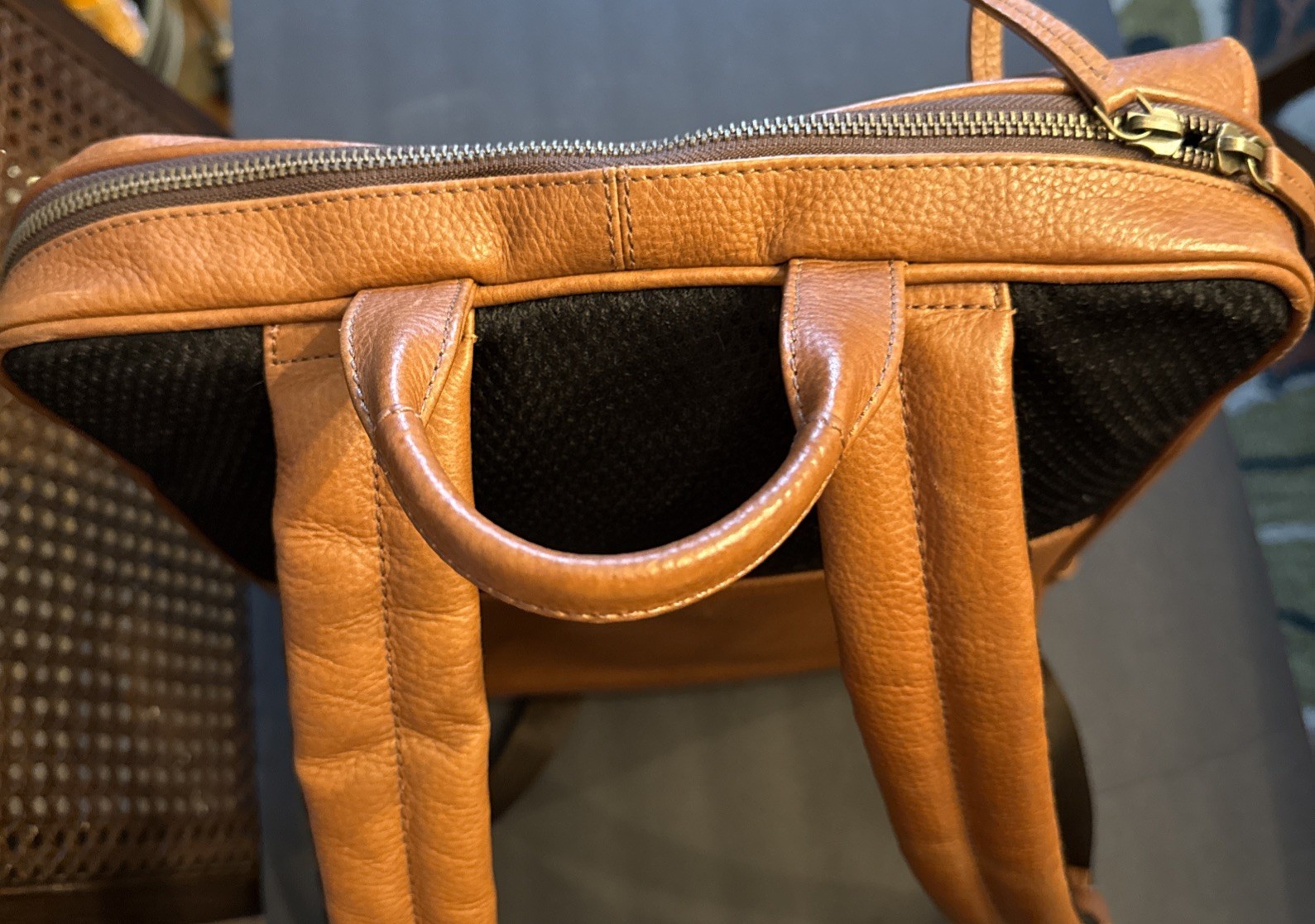Johnston & Murphy Leather Backpack Computer Bag Slim Lightweight Commuter * NWT