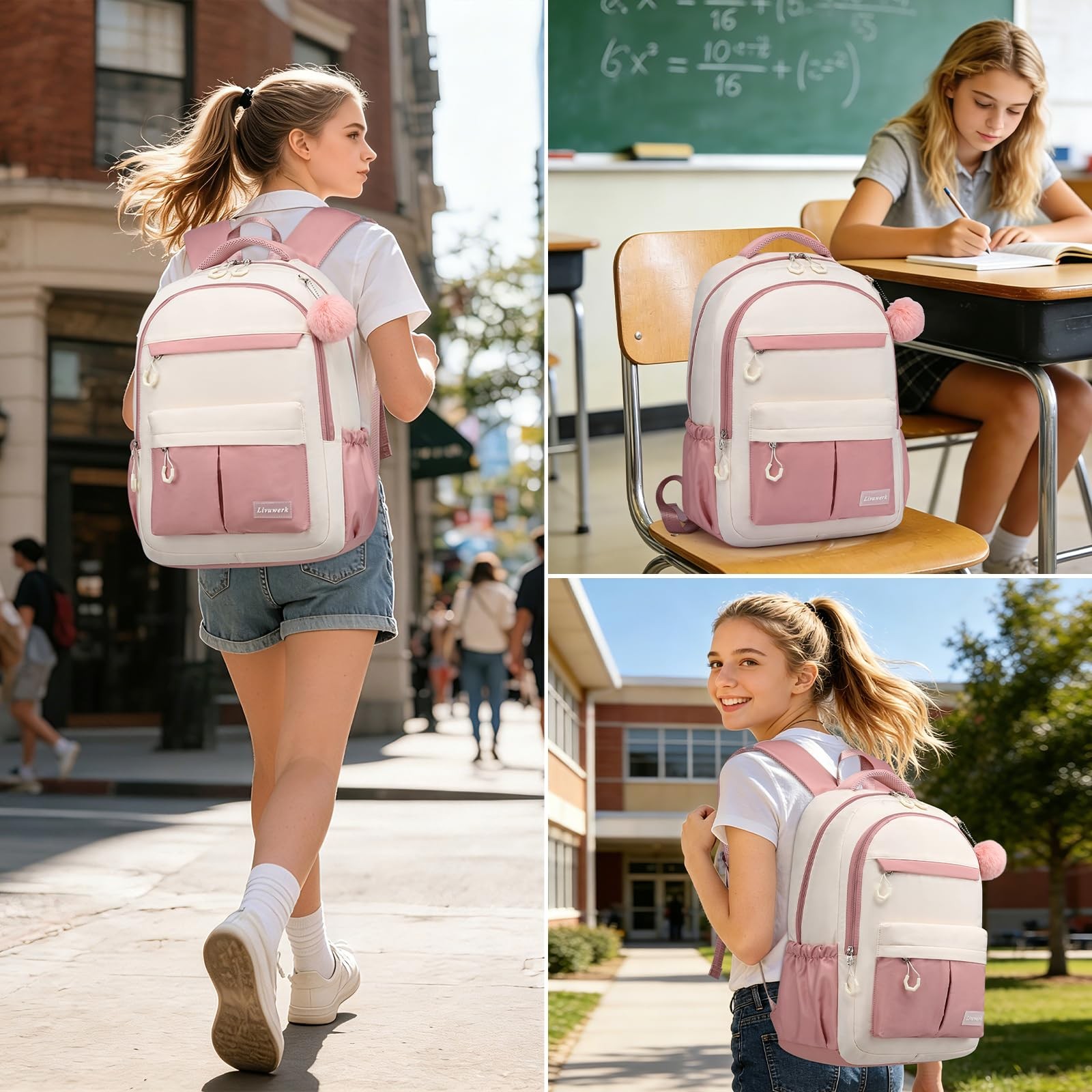 School Laptop Backpack for Teen Girls: 15.6 Inch Cute College Bookbag Waterproof
