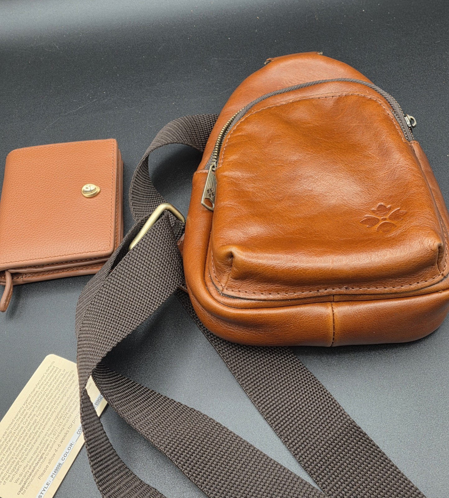 PATRICIA Leather Crossbody Sling Purse Zip Closure w/ Nylon Strap + Snap Wallet