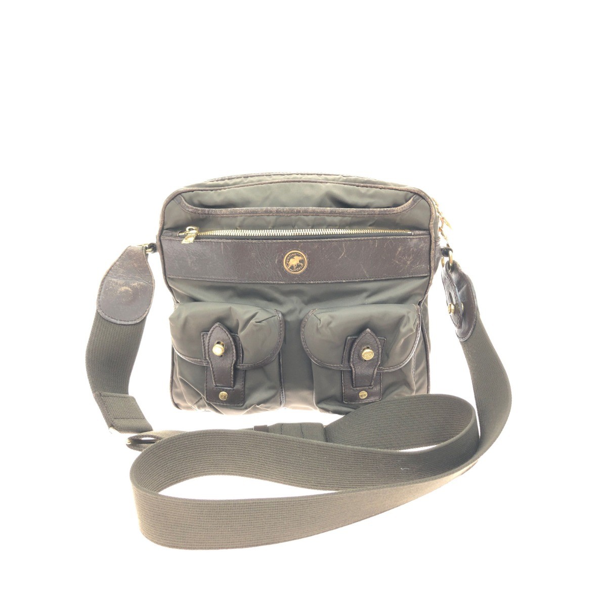 HUNTING WORLD Shoulder Bag Leather x Nylon olive