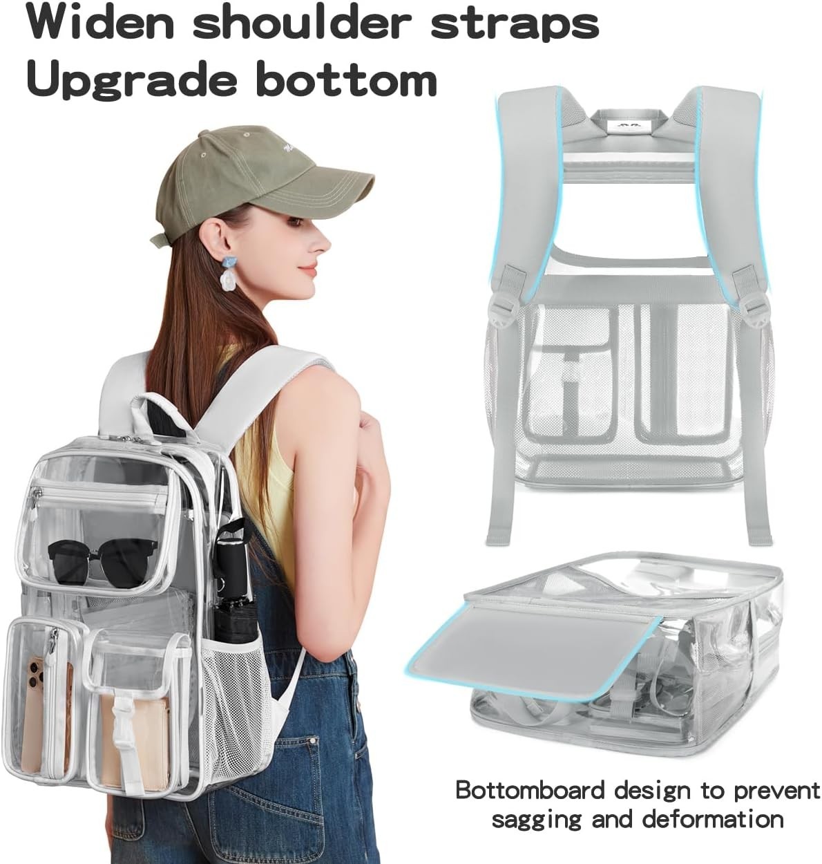 Heavy Duty Clear Backpack Clear Bookbag,Stadium Backpack 16 X11 X5Inch TPU Large