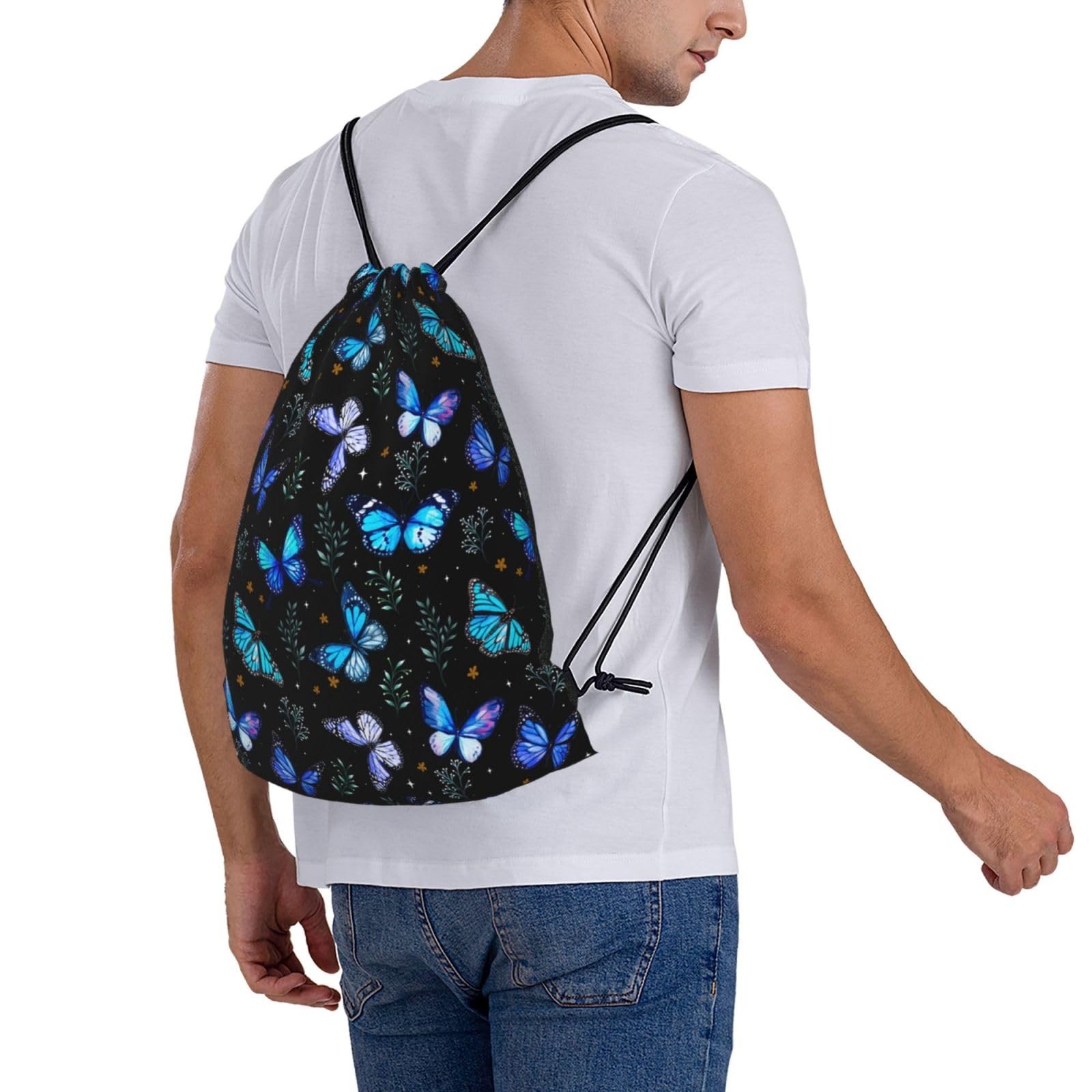 Butterflies Drawstring Backpack Gym Bag Foldable Water Repellent for Shopping…