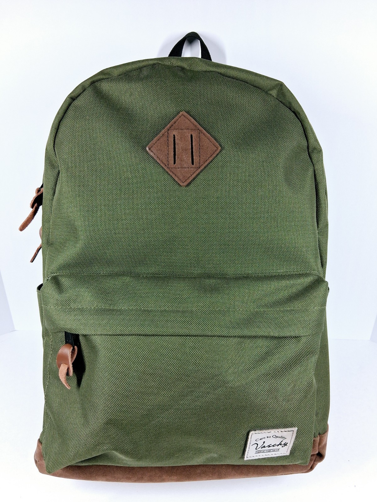 Vaschy Green & Brown Backpack Zip Adjustable Strap Pockets Travel Good Pre-owned