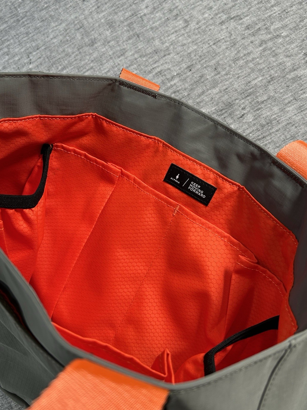 Alpaka Elements Tote Bag Gray Orange Magnetic Closure Inner Pockets Weatherproof