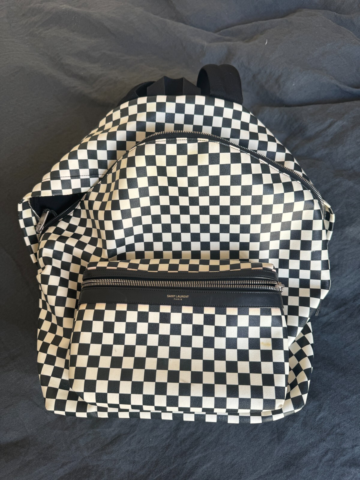 Saint Laurent Black & White Checkered Backpack (discoloration and fraying)