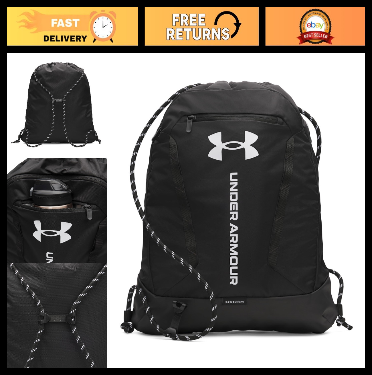 Versatile Black Sackpack for All Ages, Durable, Lightweight, One Size Fits Most