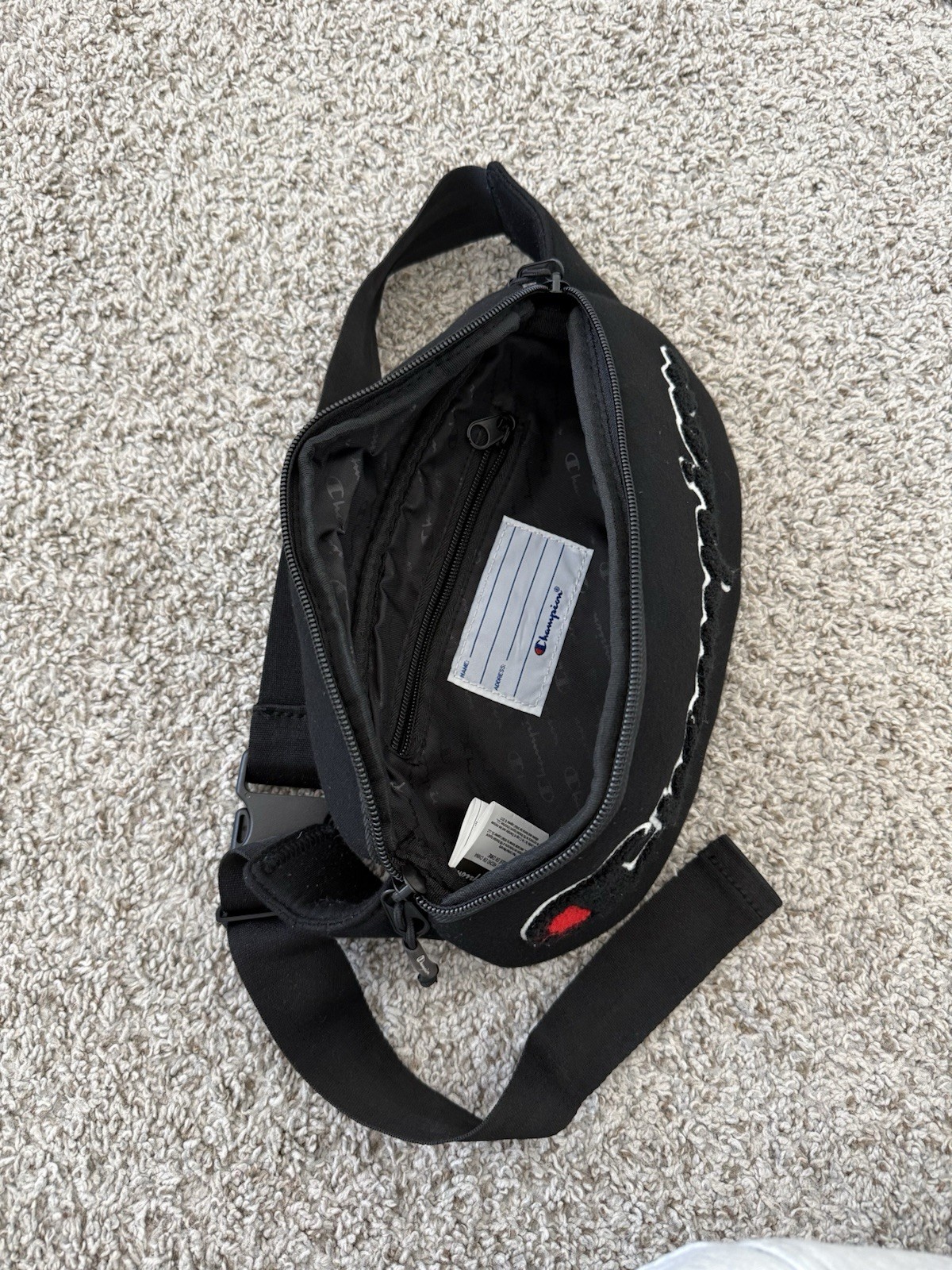 Champion Black Fanny Pack Waist Bag Unisex Adjustable strap Embroidered