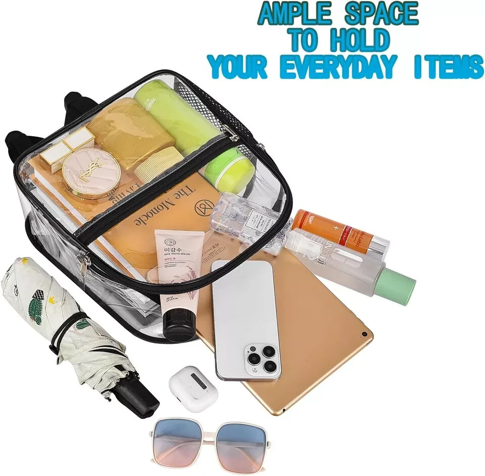 Clear Backpack for Stadium Events, 12x12x6 Small Plastic Small, Black