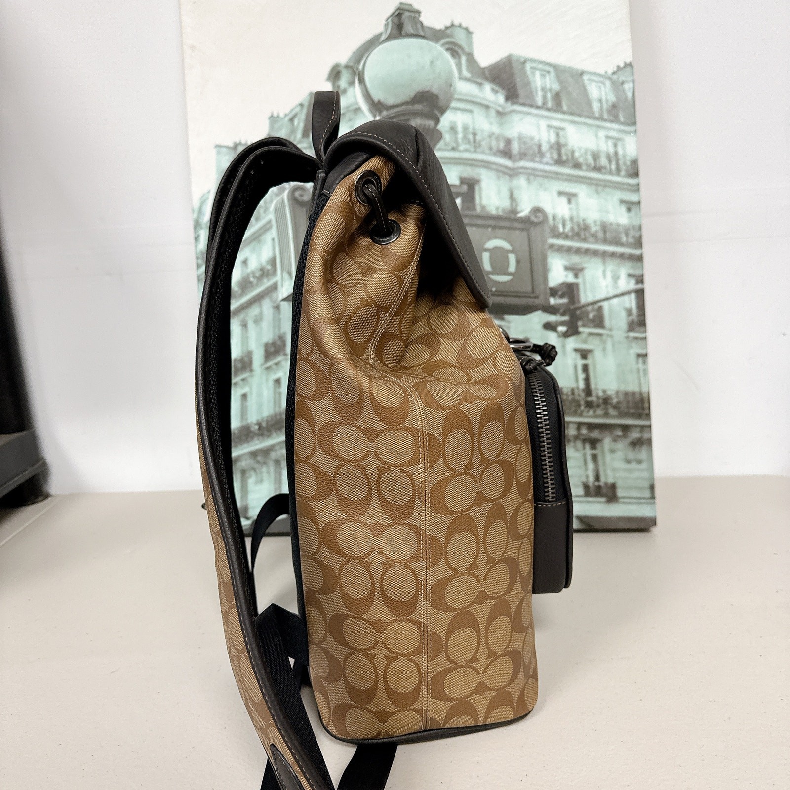 Coach C9866 Sullivan Backpack In Blocked Signature Canvas IN Khaki Charcoal