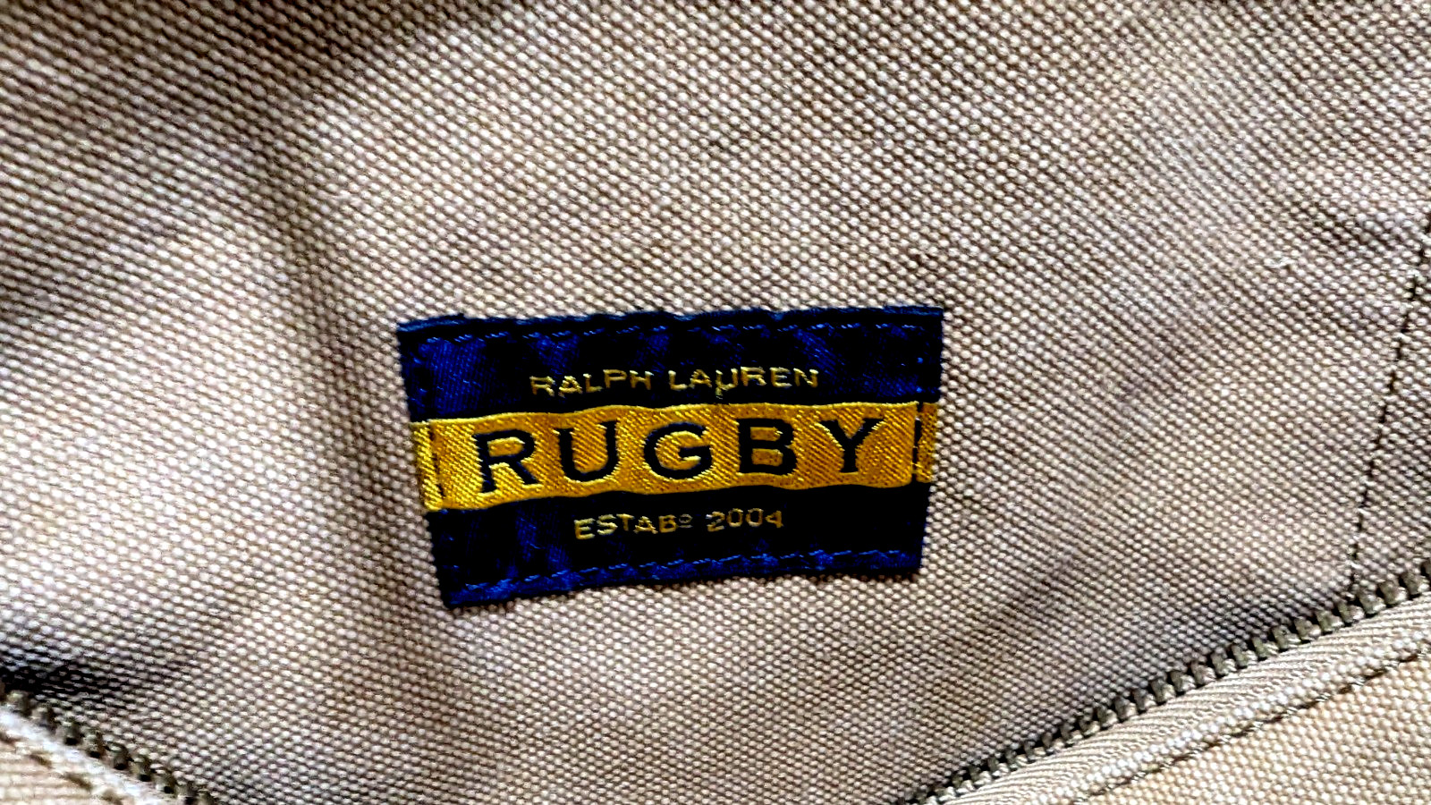 Vtg RALPH LAUREN RUGBY Tote Bag Canvas Leather Handles Shoulder Luggage Logo *
