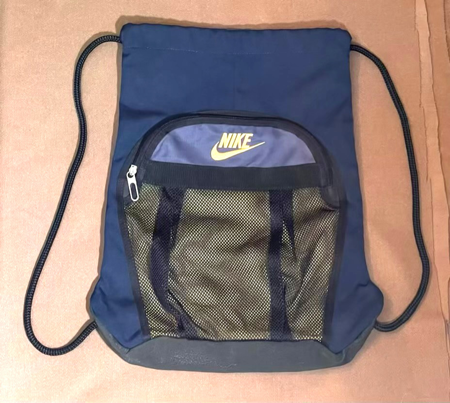 Nike Navy Blue Drawstring Backpack Black Mesh Cinch Sack Bag Gym Stadium Work