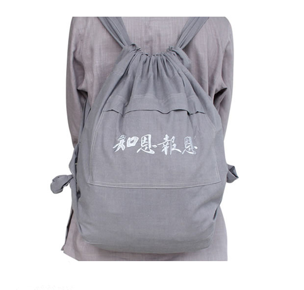 China Buddhism Supplies Kung Fu Monk Embroidered Canvas Lohan Bag Monk Backpack