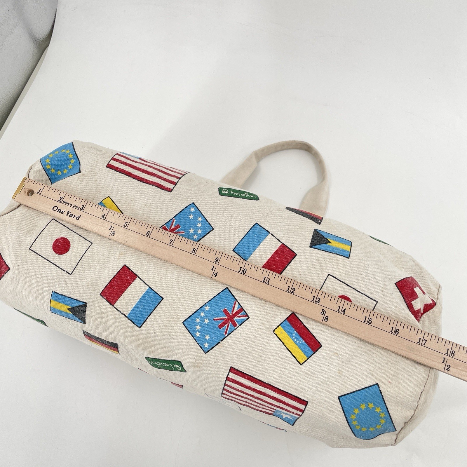 Rare Vintage 80s Benetton Olympic Global Country Flag Print Small Duffle Bag