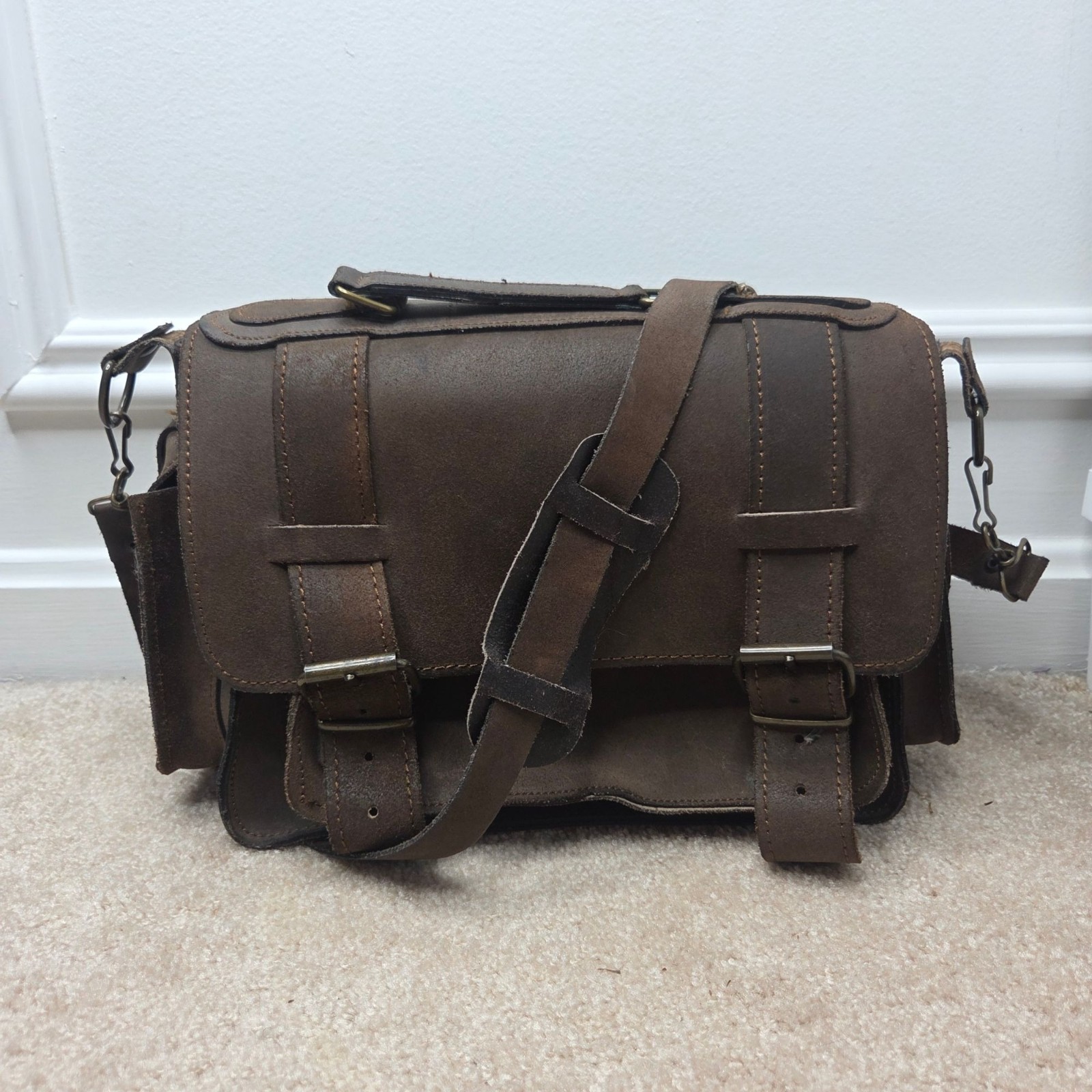 Handcrafted Brown Leather Shoulder Bag Messenger Saddlebag Made in Greece
