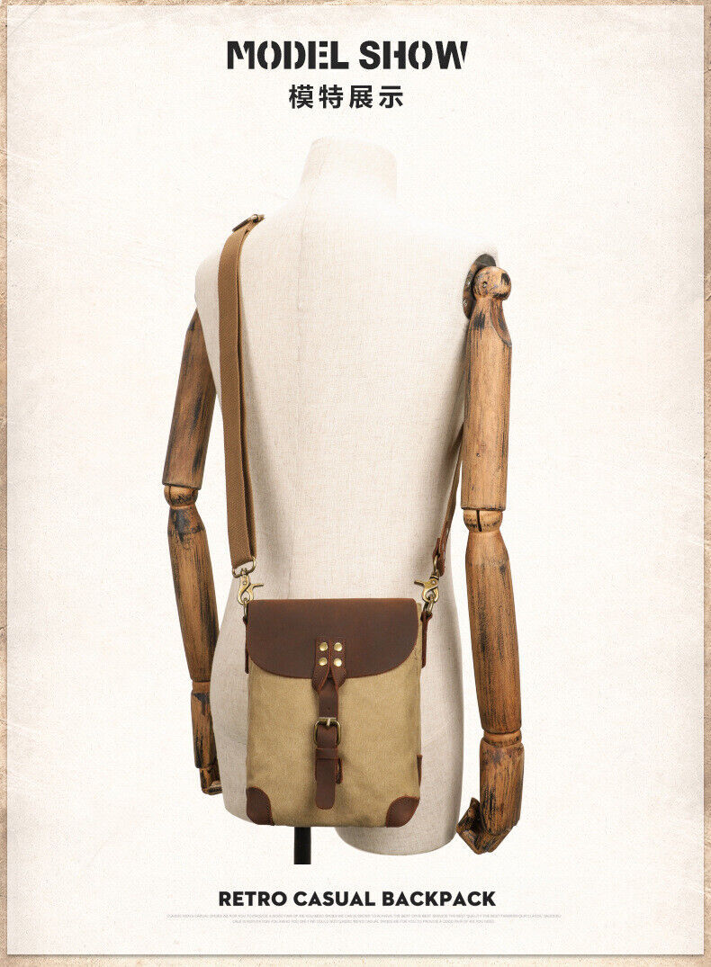 Men Canvas&Leather Shoulder/Messenger Bags 8 inches Business Casual Daypack