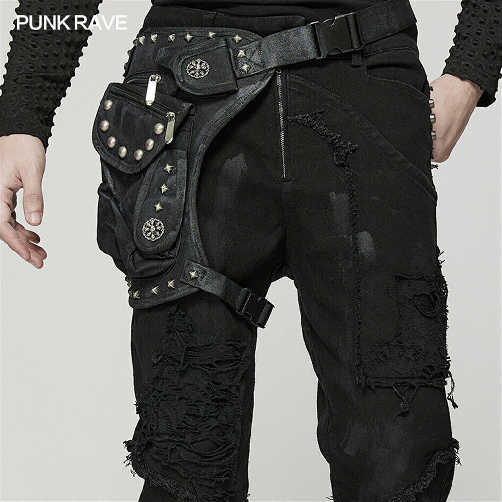 Punk Rave Gothic Punk Multifunctional Pocket Thigh Bag Men’s Outdoor Waist Bag