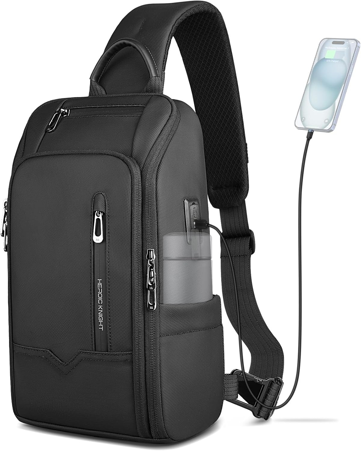 Crossbody Sling Bag for Men, Waterproof Sling Crossbody Backpack with USB Chargi