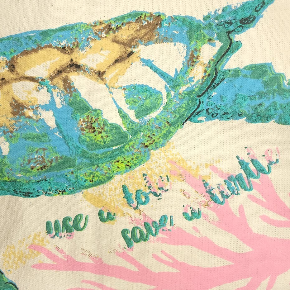 Sea Turtle Canvas Tote Bag Use A Tote Save A Turtle 100% Cotton 15×18 Inches NEW