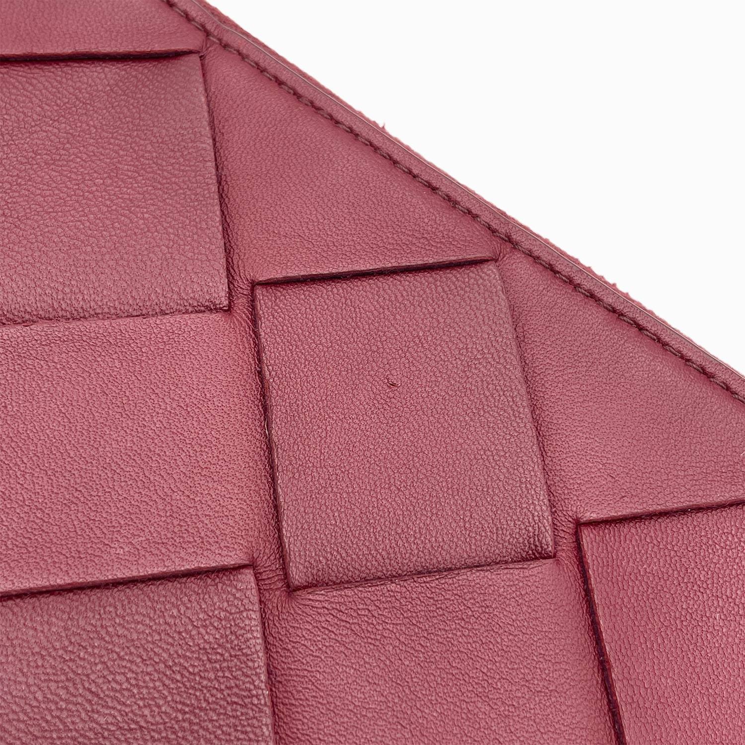 Bottega Veneta Maxi Intrecciato Clutch Bag Pouch Lamb Leather Red Used