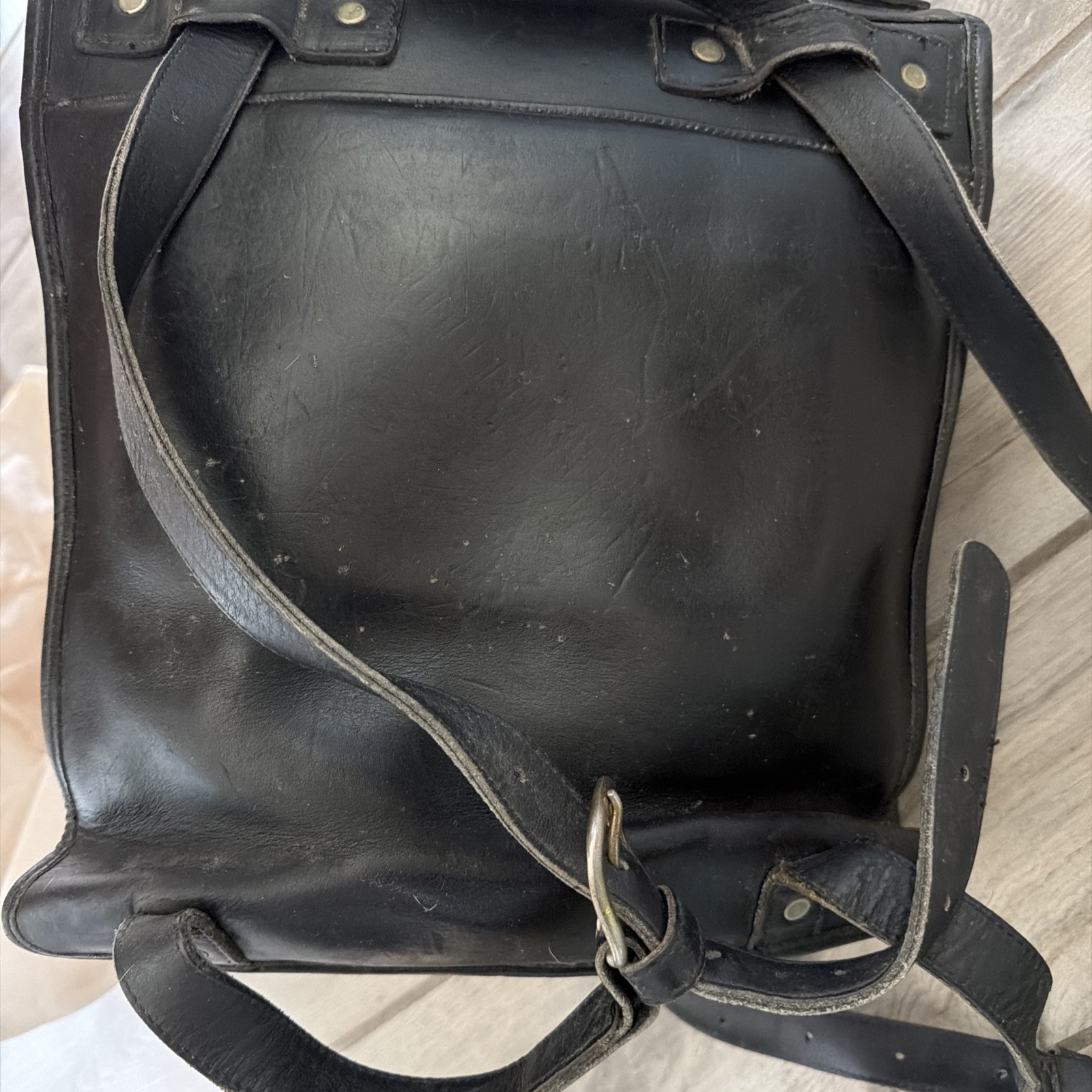 Vintage Black Thick Leather Backpack Briefcase Shoulder Bag Adjustable