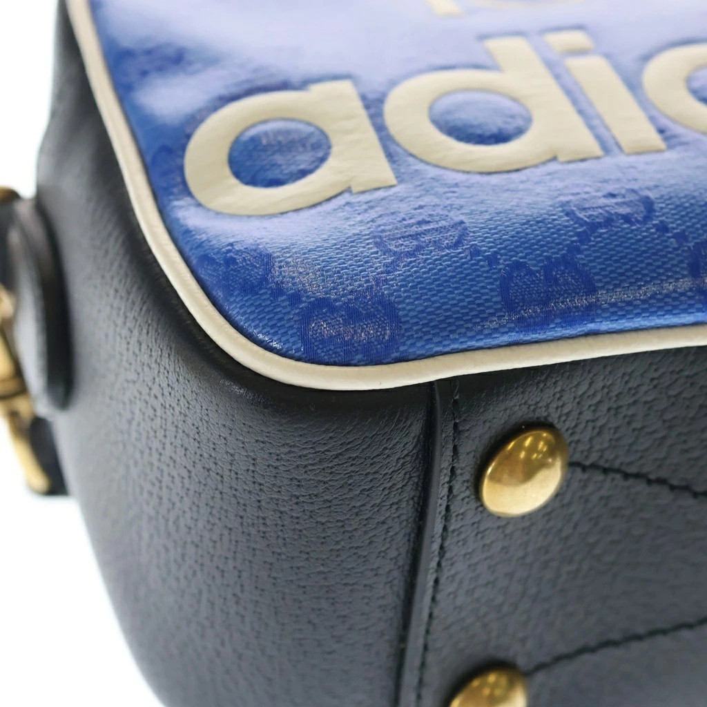 Gucci adidas Adidas Logo PVC Leather Shoulder Bag Black Blue 702427 498879 New