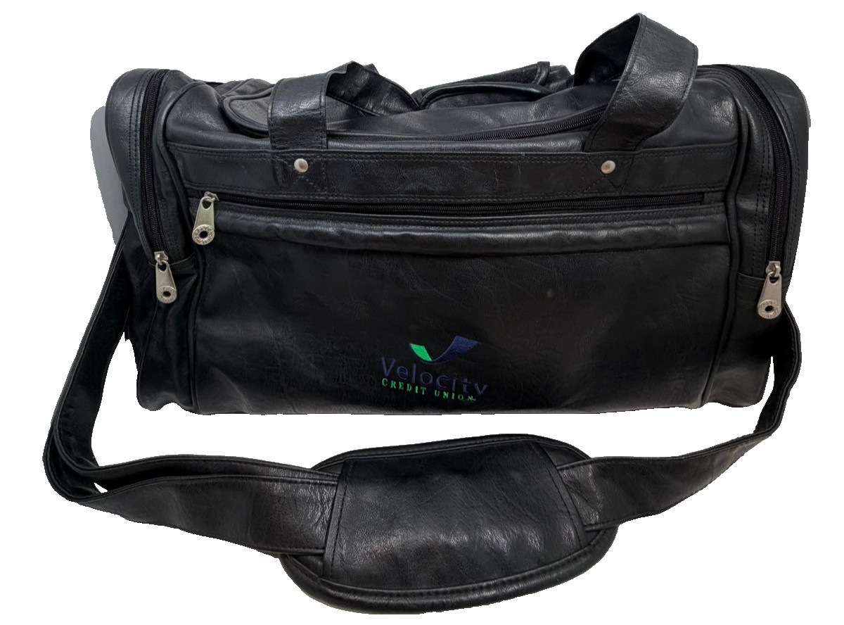 Golden Pacific Black Faux Leather Duffle Bag with Velocity Credit Union Logo