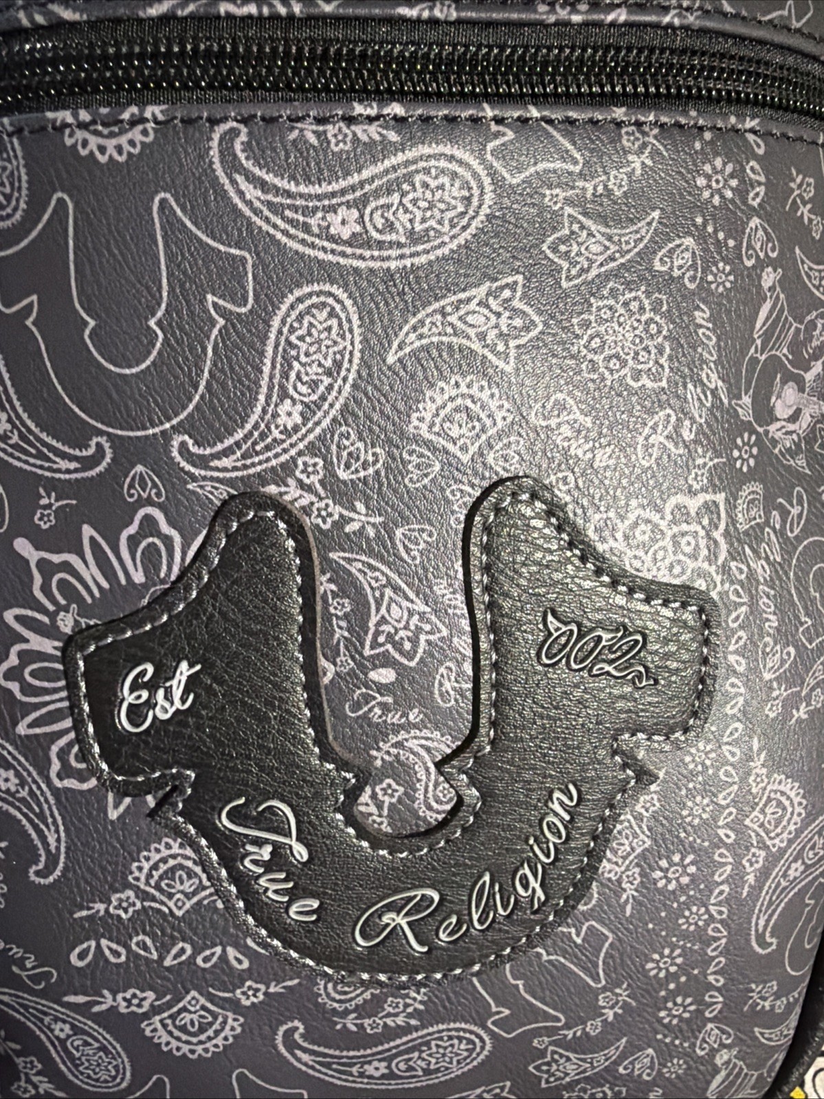 True Religion Earp Bag Grey Black Monogram Logo Crossbody NWT