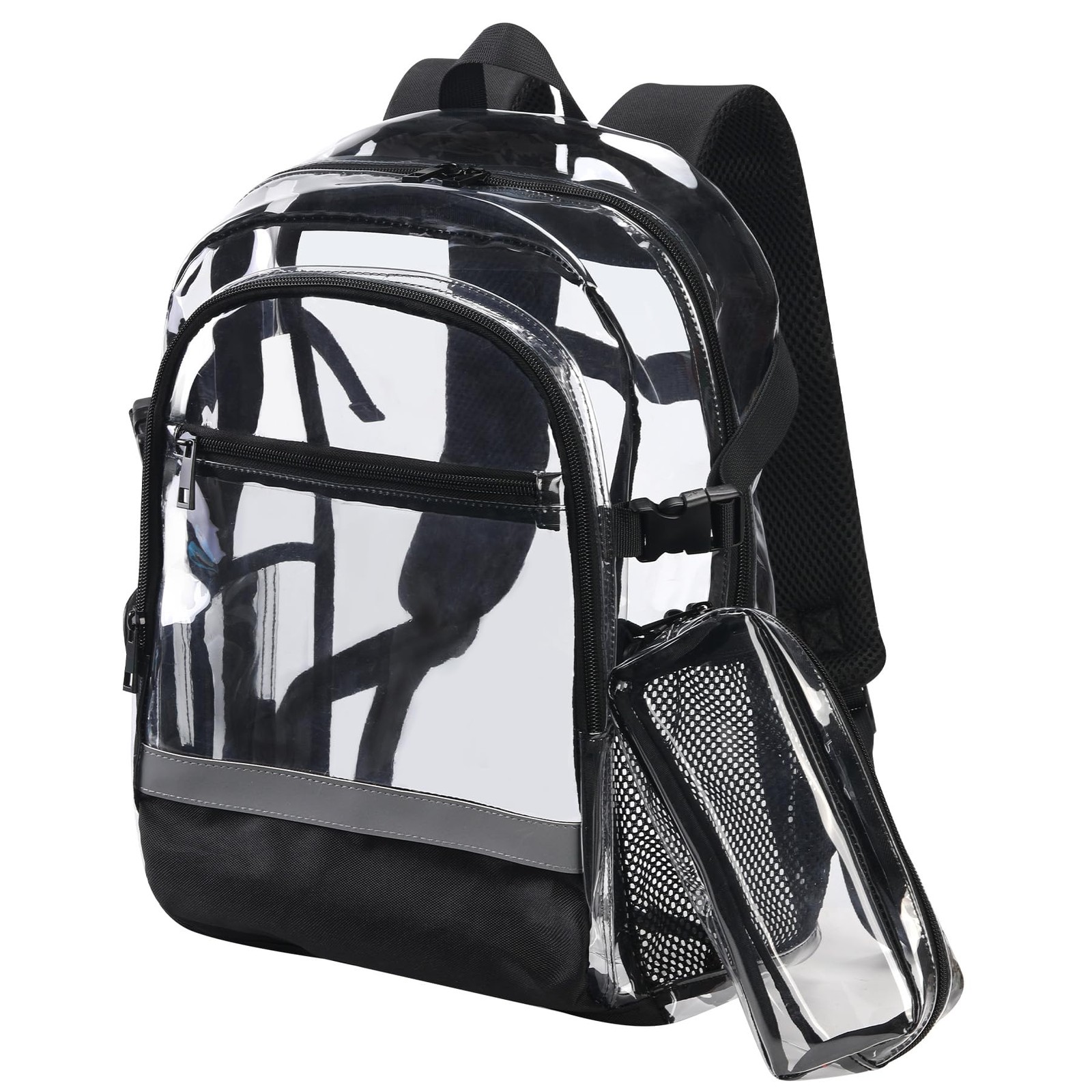 Heavy Duty Clear Backpack Transparent School Stadium Daypack Black 3