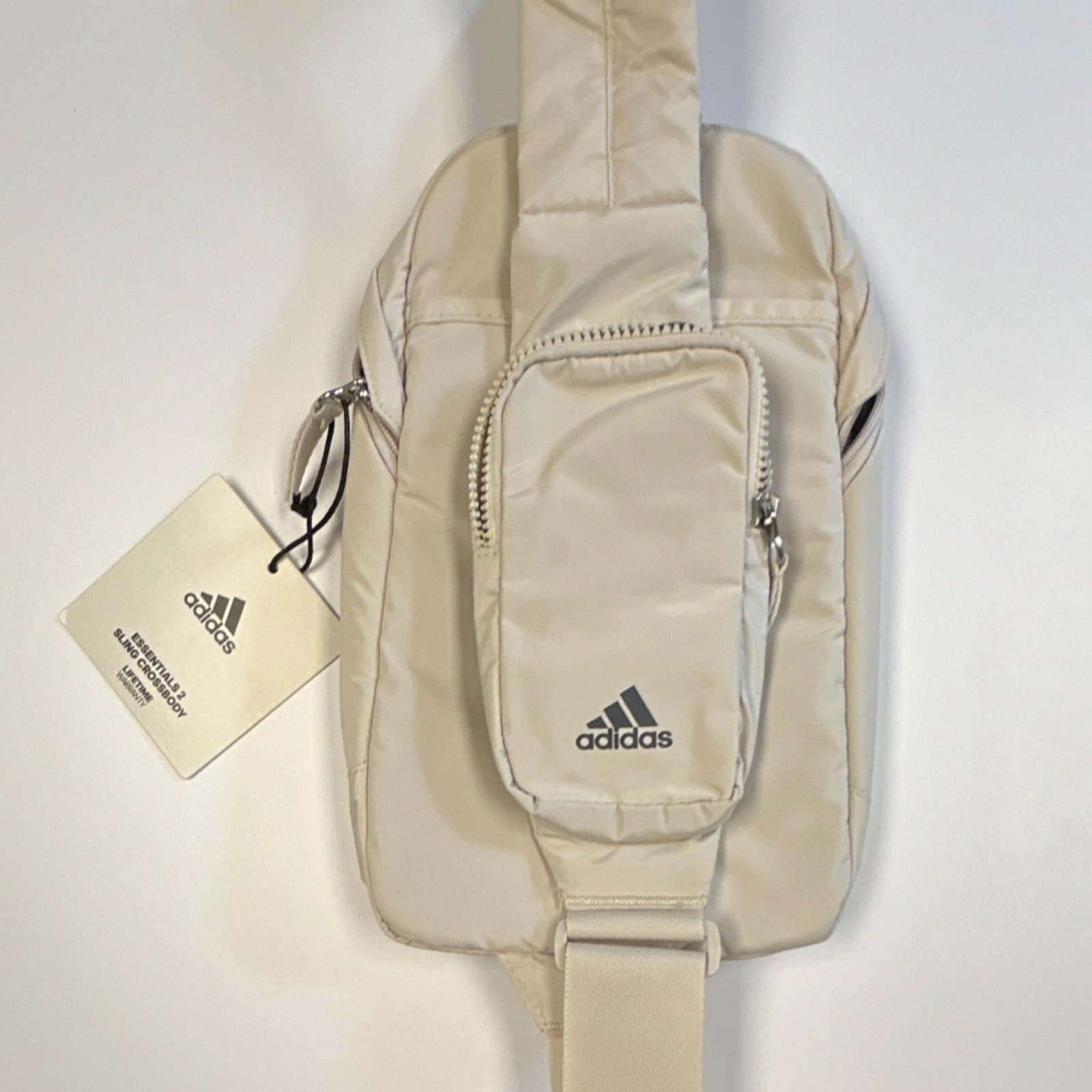 adidas Essentials Crossbody Sling Bag Beige Adjustable Strap Outer Pockets Men