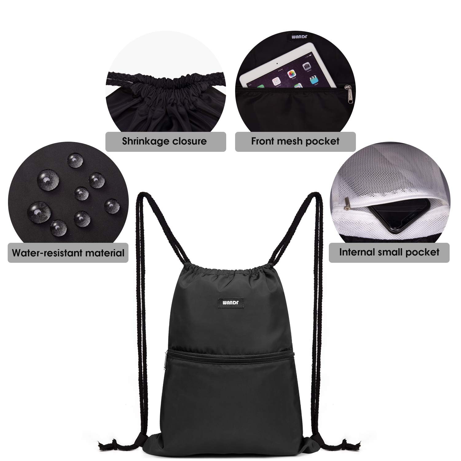 Drawstring Backpack String Bag Sackpack Cinch Water Resistant Nylon for Gym S…