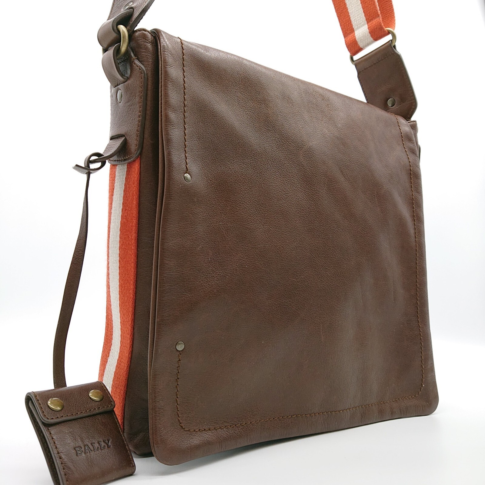 BALLY Shoulder Bag TrainspottingBrown Leather Red White Canvas Switzerland