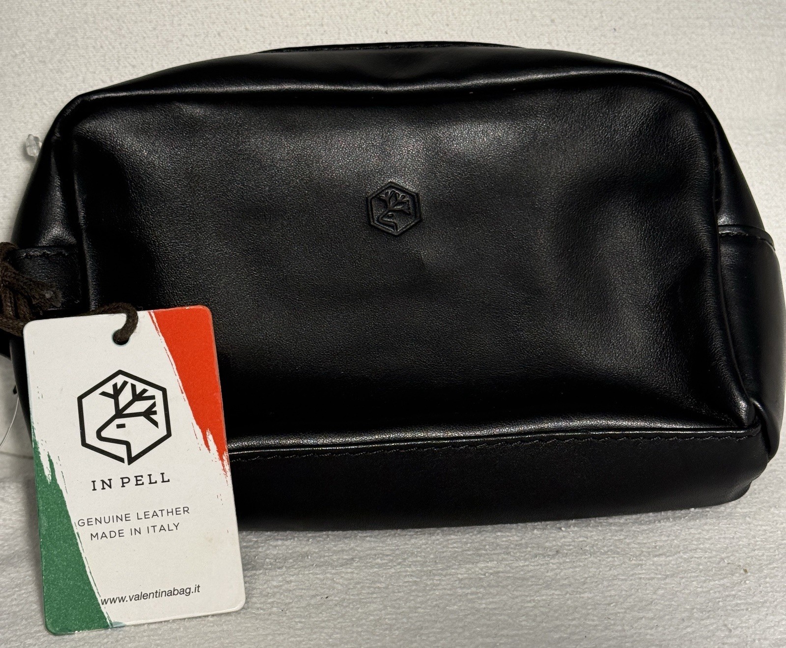 IN PELL Black Leather Dopp Kit Toiletry Bag Zip Inner Pockets Top Handle Italy