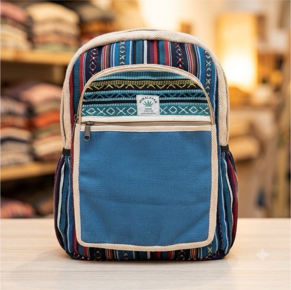 Himalaya Men’s Blue Multicolor Striped Backpack Zip Adjustable Strap