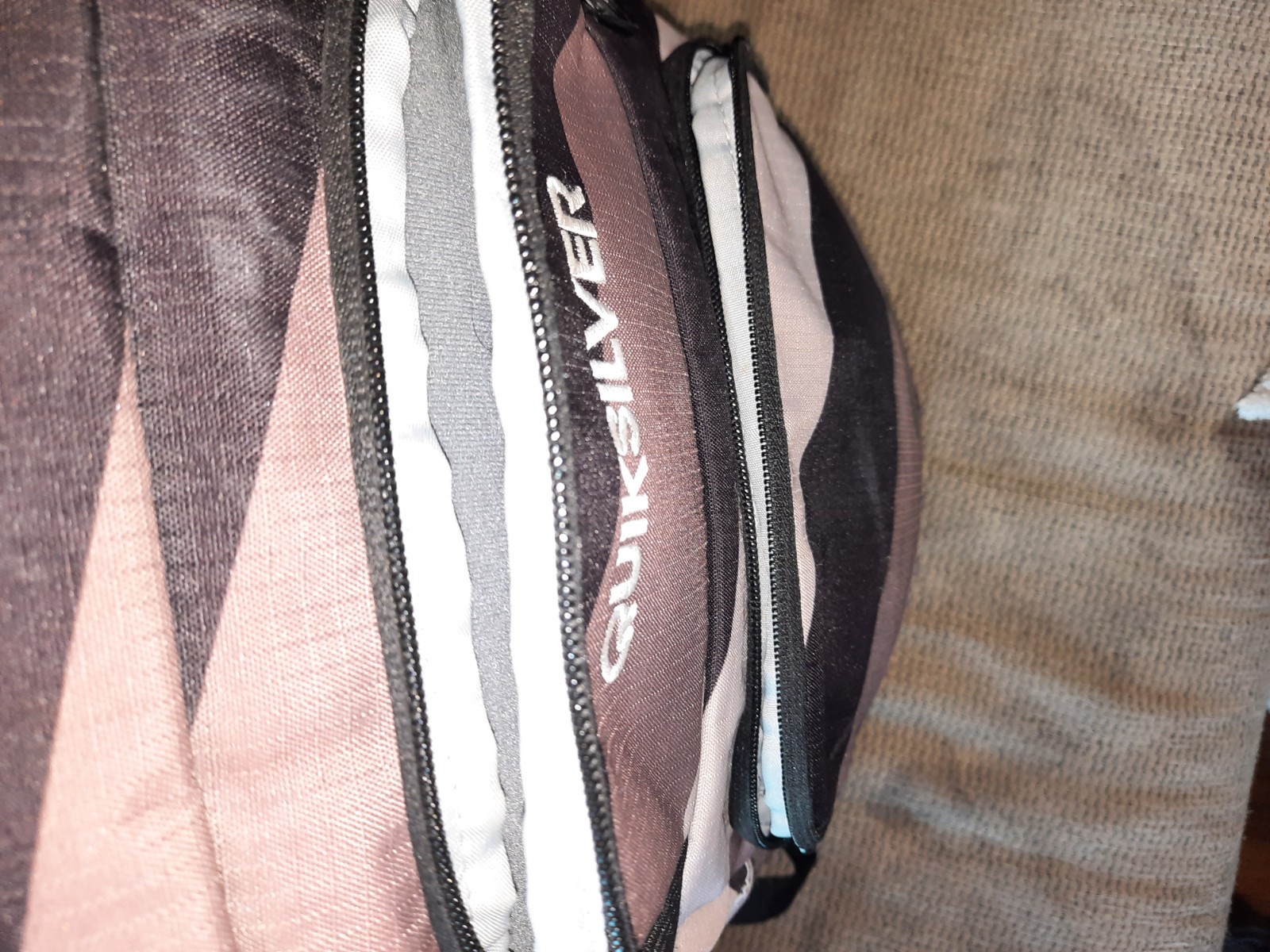 Quicksilver Backpack Black Gray Striped Book Bag School Surf Beach
