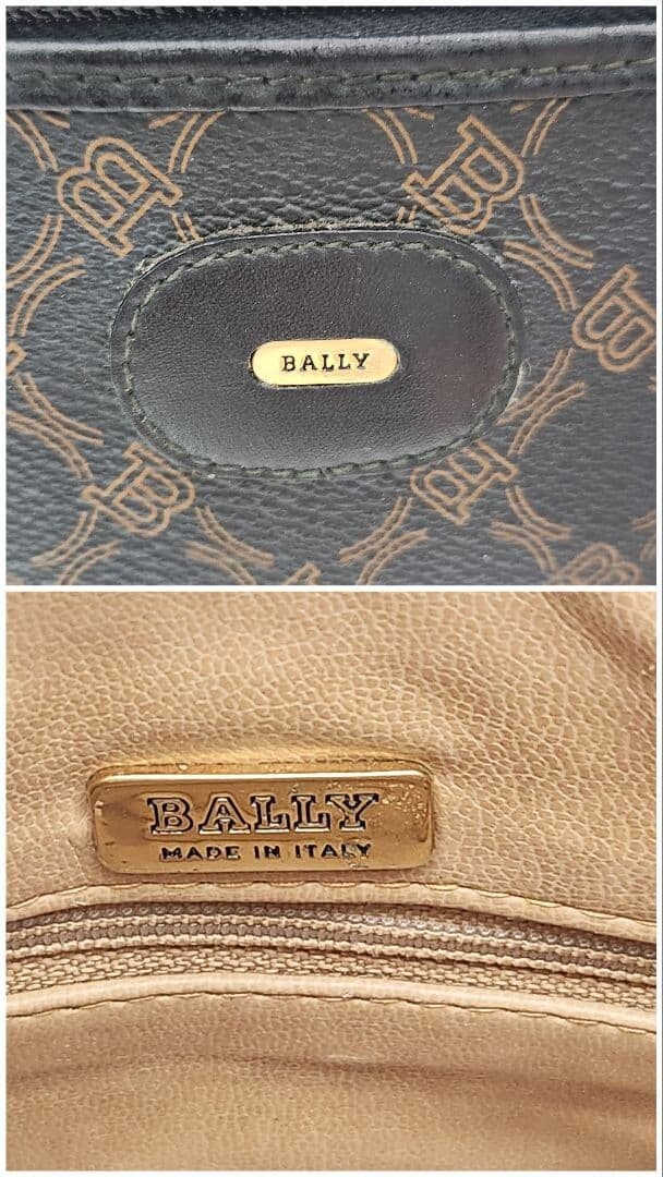 Bally Monogram Drawstring Backpack 2Way Black PVC Leather Gold Tone 2 Zipper Bag
