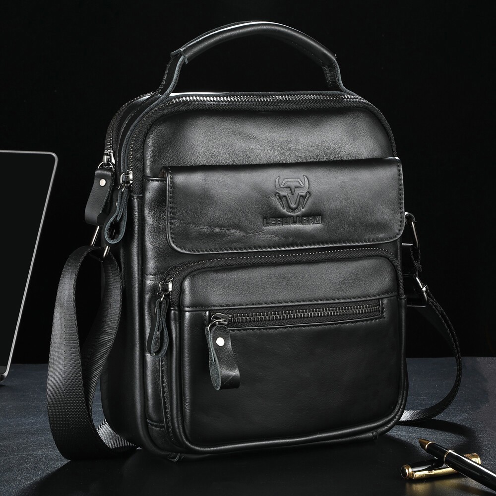 LEBULLBRO Men’s Genuine Leather Shoulder Bag Crossbody Sling for Travel Business