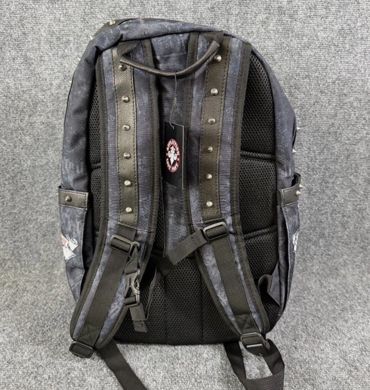 *NEW* Affliction Live Fast Backpack Black Skull Wing Cross Studded Laptop Travel