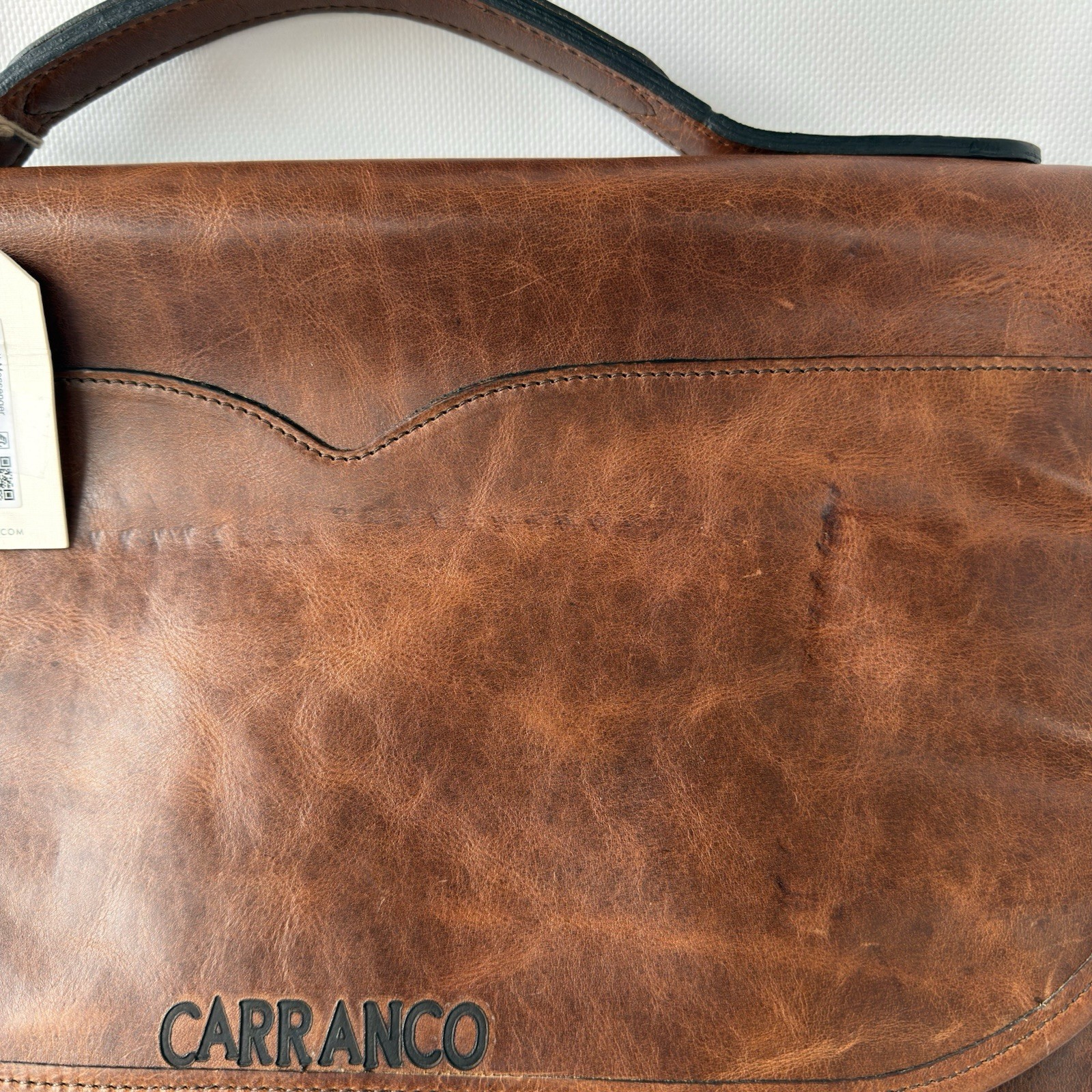 Tecovas Men’s Bartlett Messenger Cognac Brown Cowhide Handmade Leather Bag