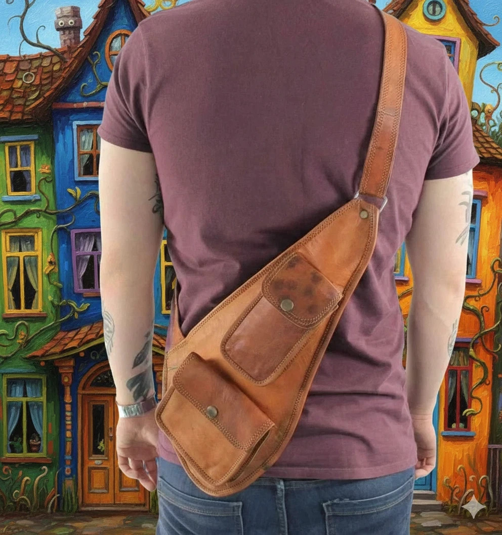 Vintage Goat Brown Leather Shoulder Sling Satchel Bag Brown Backpack Men & Women