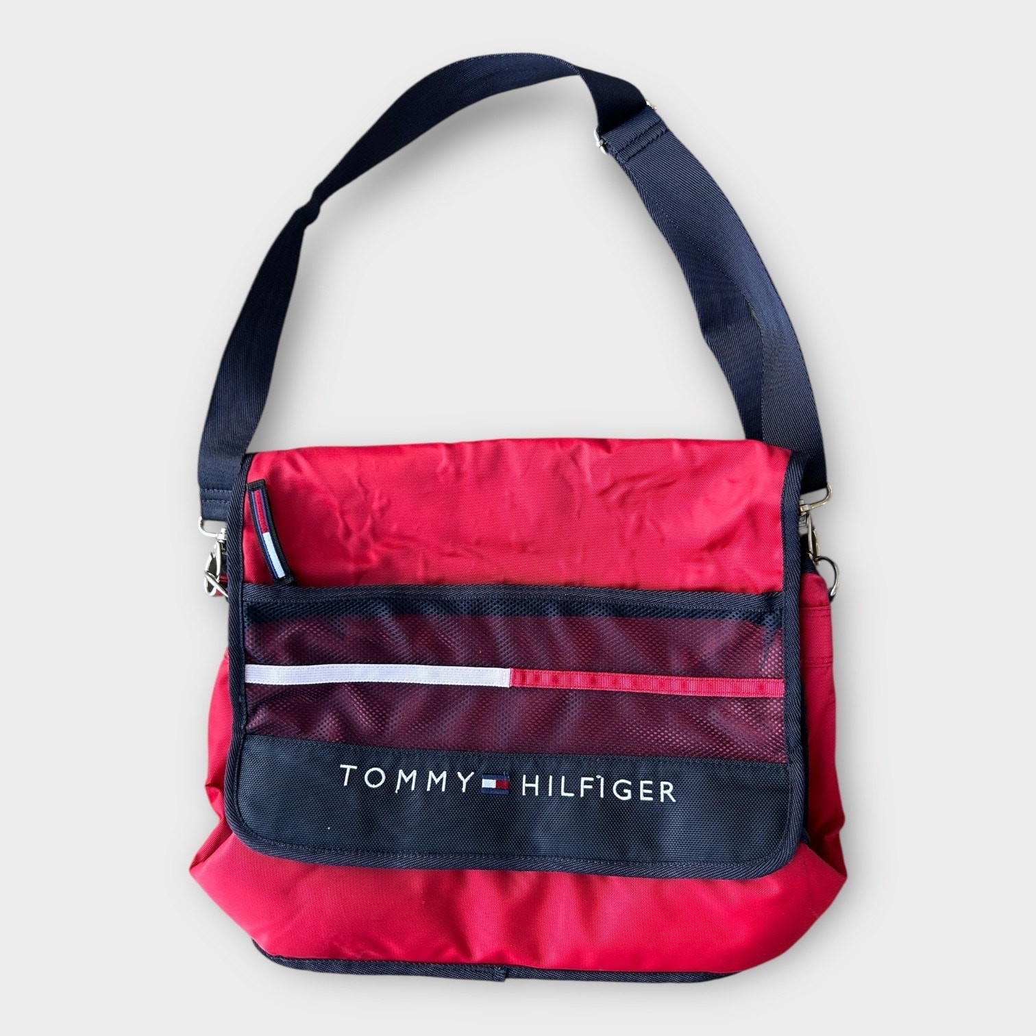 Vintage 90s Tommy Hilfiger Messenger Lap Top Bag Red Preppy Academic Grunge