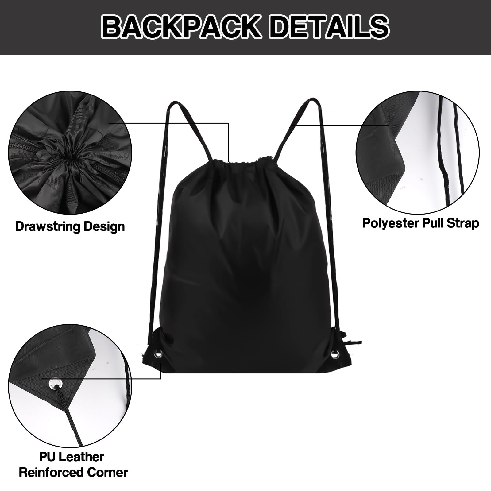 Drawstring Backpack 6Pcs Drawstring Gym Bags Black Draw String Bags Backpack …