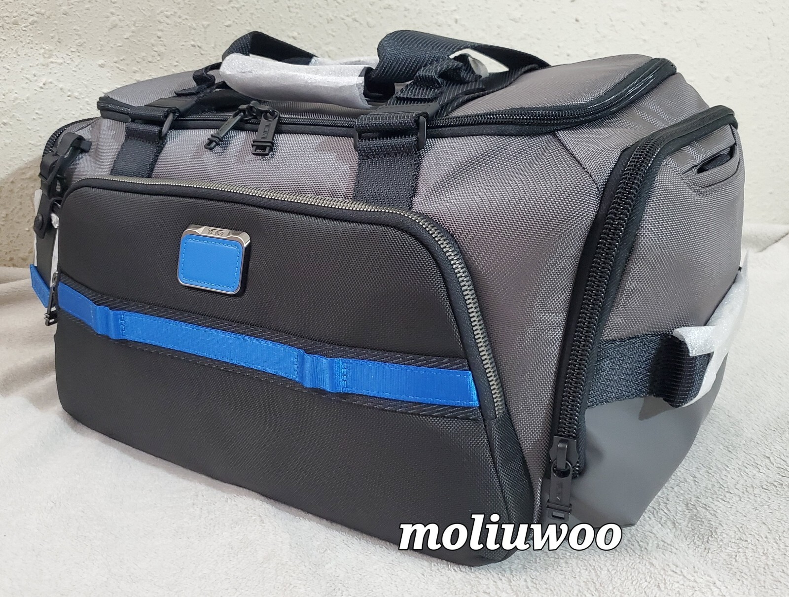 New $625 Tumi Alpha Bravo Mason Gray/Blue Ballistic Nylon Unisex Large Duffel