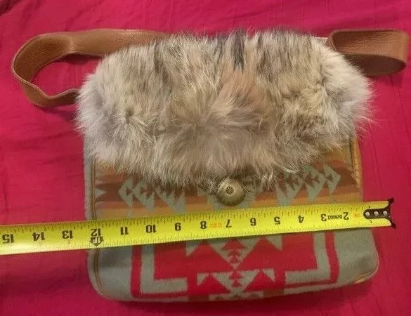 Vtg Pendleton Aztec Southwestern Blanket Wool, Leather, Fur cross body tote bag