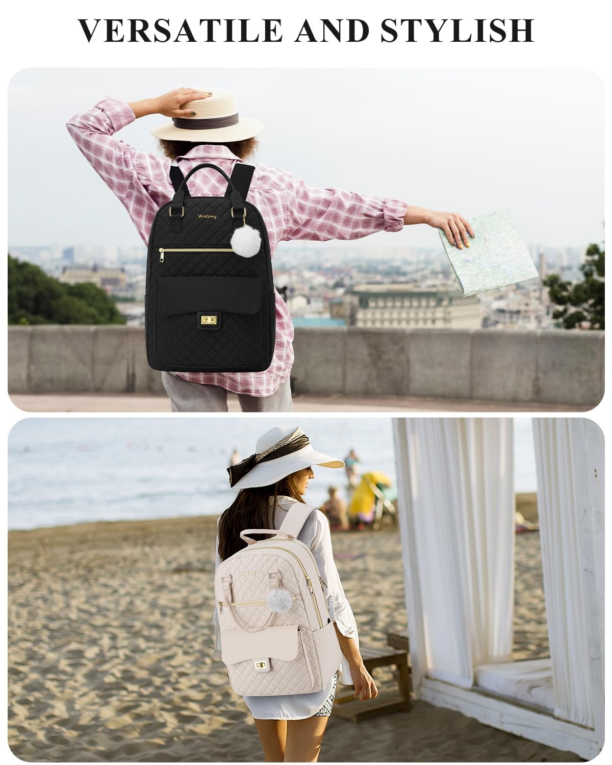 School Backpack Teen Girl High College Bookbag Cute Laptop Travel Work Black