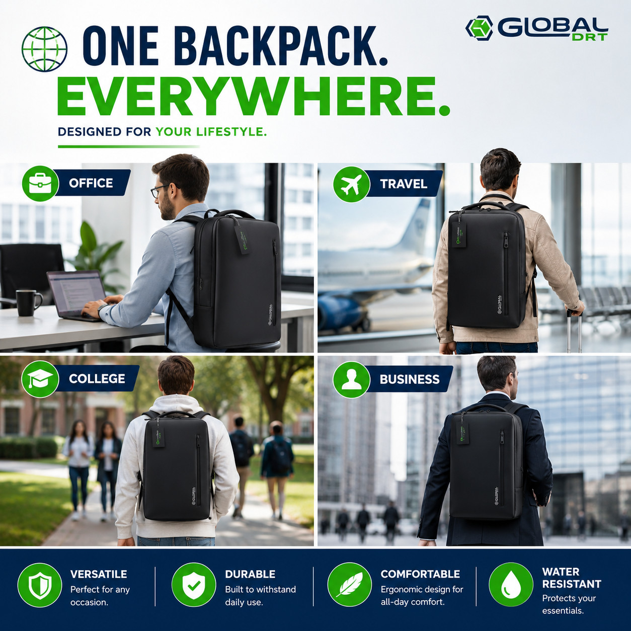 Global DRT Backpack – Durable, Lightweight, Water-Resistant Travel & Daily Use