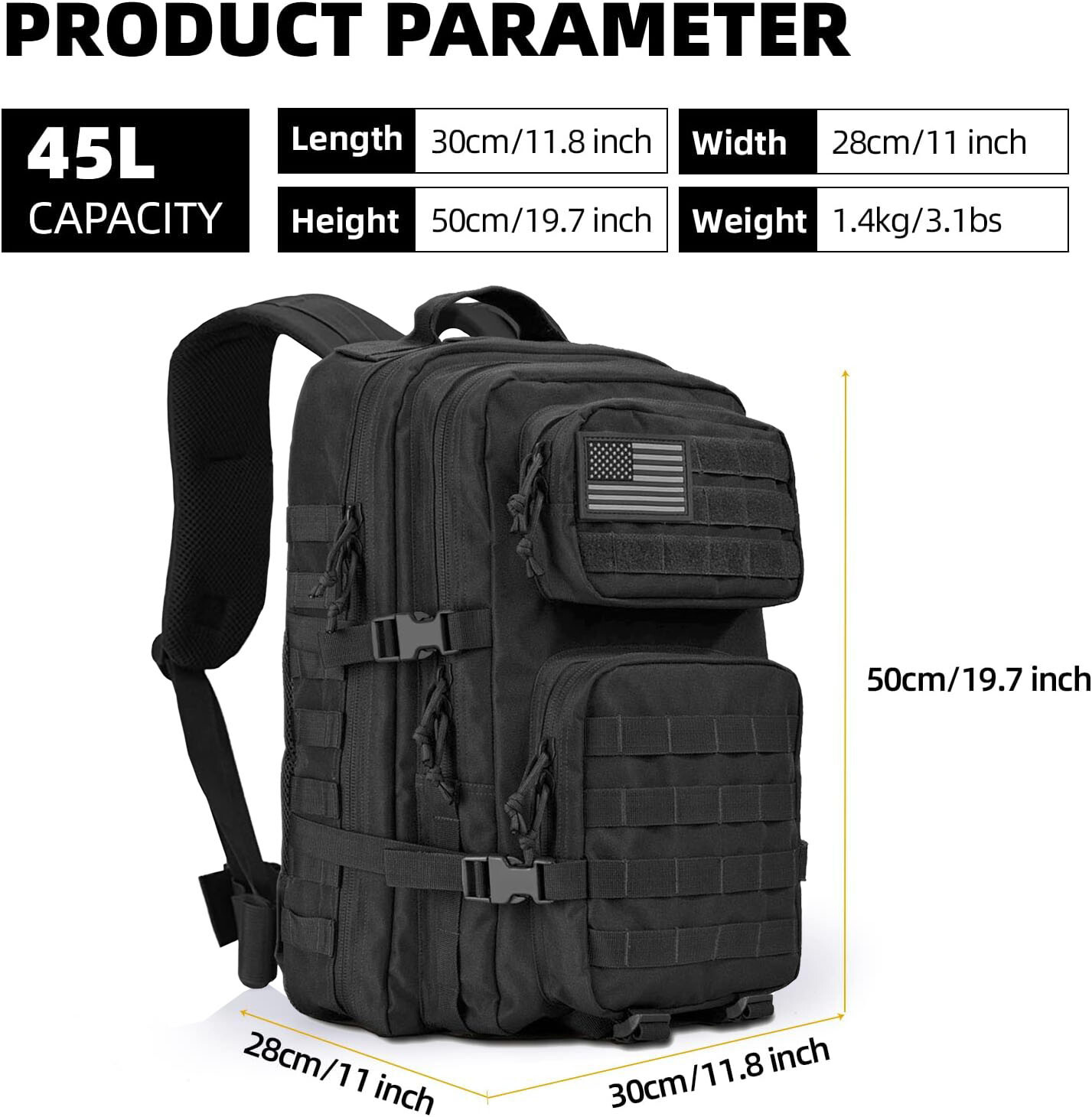 Tactical Backpack – Military Large Army Assault 3 Day Molle Bug Out Bag Rucksack