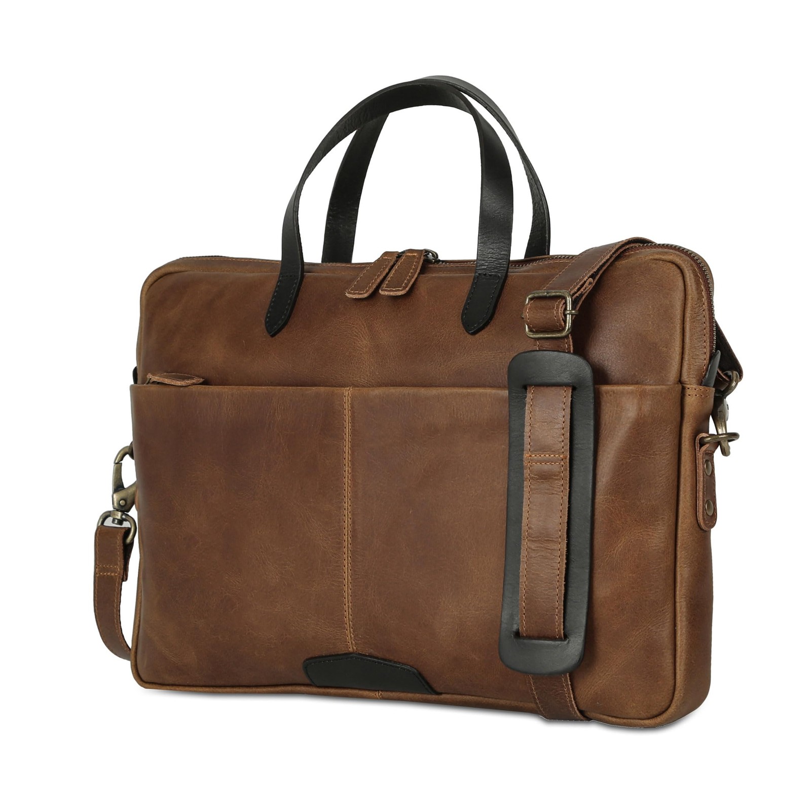 KomalC 15 5 Inch Leather Laptop Sleeve with Trolley Strap Slim Genuine Leathe