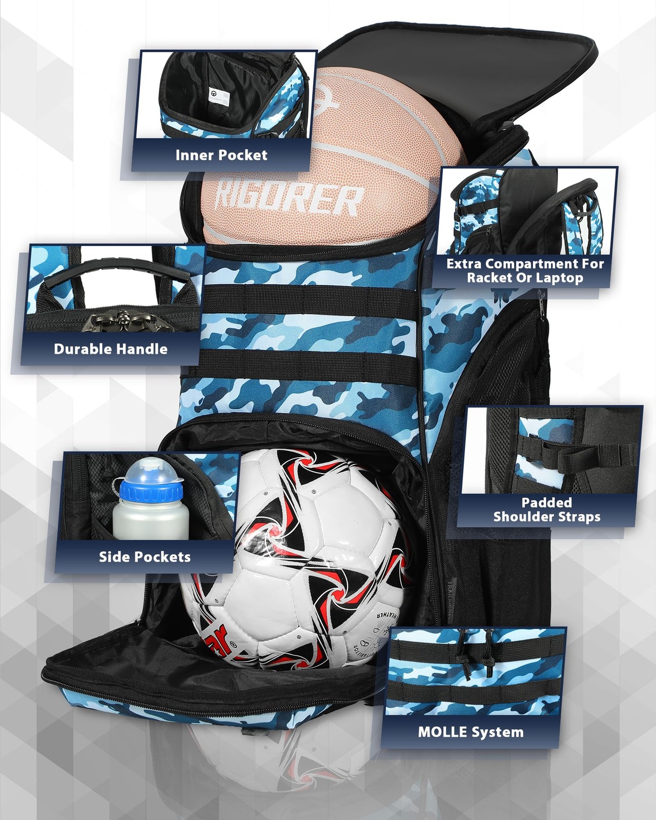 Basketball Bag Backpack with Ball Holder Multi-Sport Backpack for Soccer Voll…